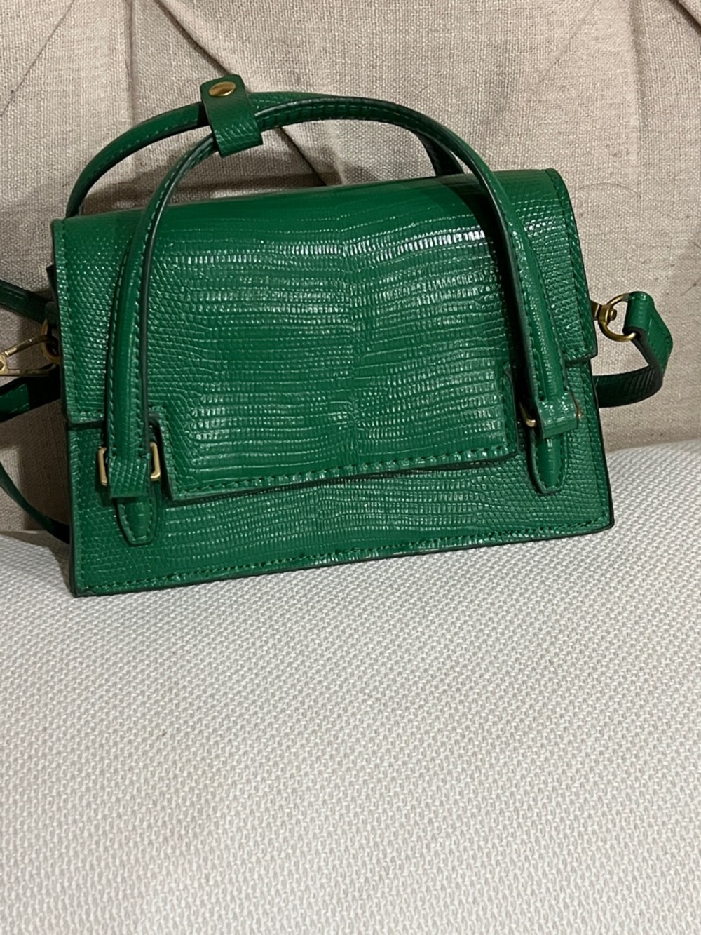 Zara Green Faux-Lizard Satchel with Top Handle